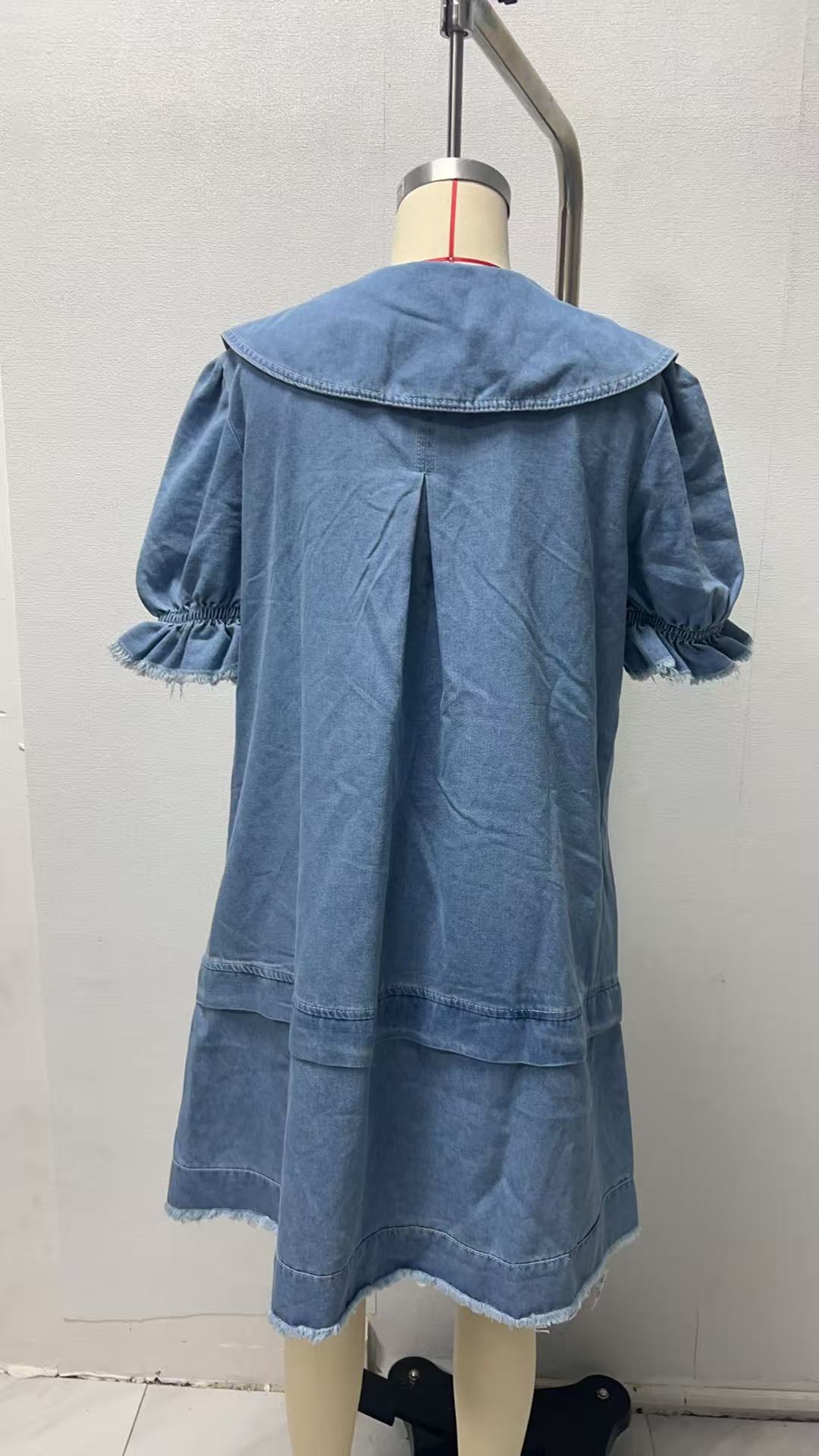 Women's Summer Denim Dress New Arrival Lapel Loose Ruffle Style_ecoleips.com