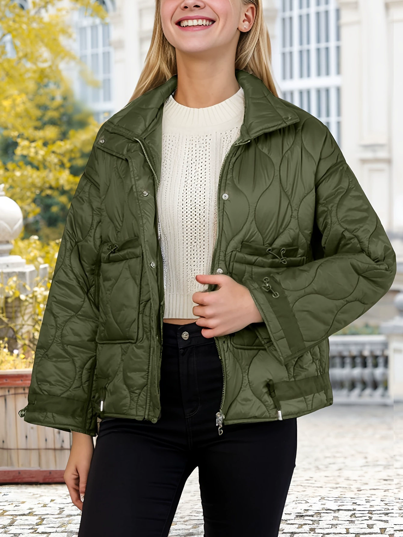 Women'S Oversized Quilted Zip Up Puffer Jacket With跨境
