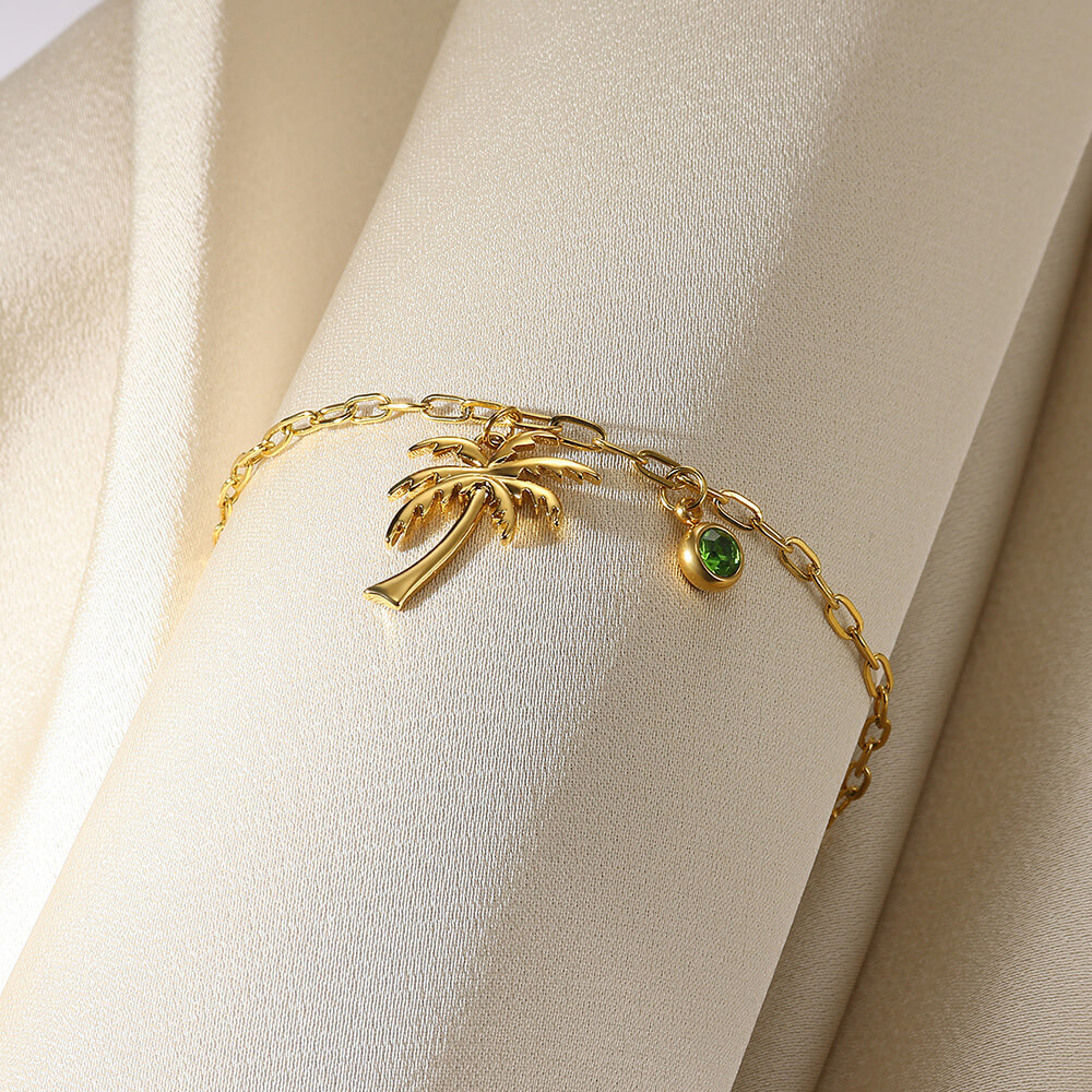 欧美跨境饰品 时尚感热带风情椰子树吊坠不锈钢女士脚链批发