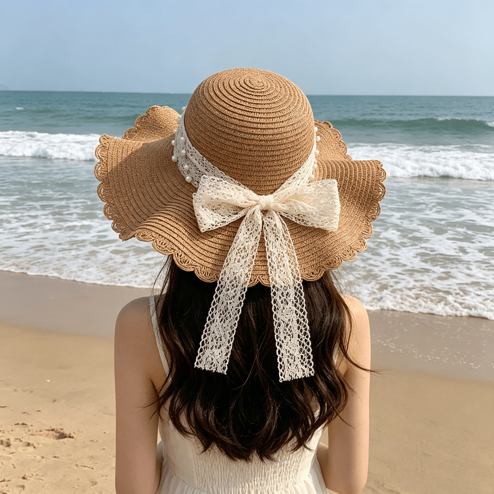 Sombrero paja ala ancha con lazo verano