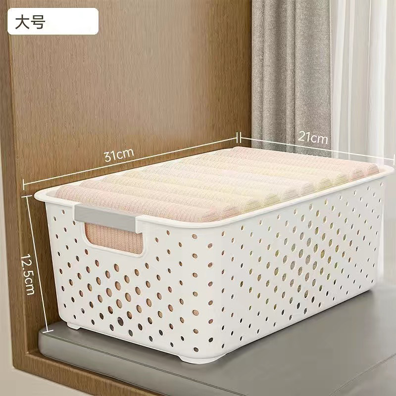 Cesta de almacenamiento de plástico con asa, ideal para cocina o escritorio, gran capacidad, diseño con drenaje