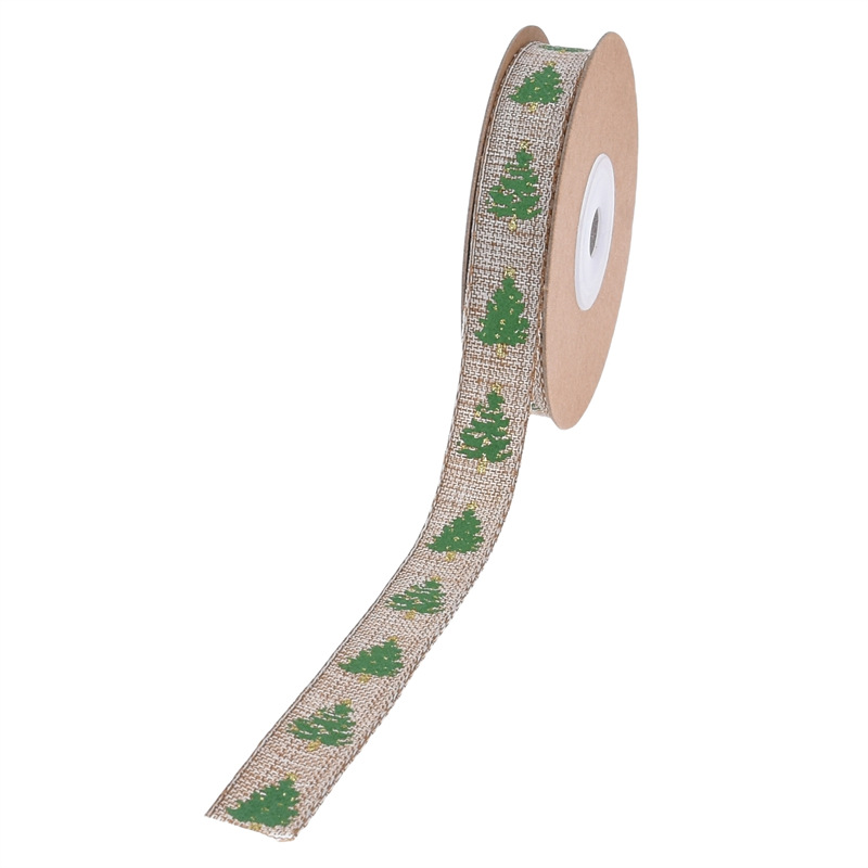 Comercio exterior Navidad imitación tela de lino polvo rociado oro fijación tela de lino rollo decoración de regalo de Navidad DIY mano impresión de cinta