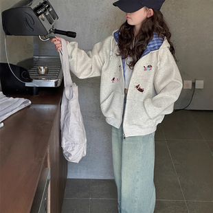 [Princess Mocha] Children's Clothing Girls Jacket Spring and Autumn Clothing 2025 New Korean Style Casual American Hooded Sweatshirt Trendy