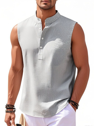 European and American Men's Vest Shirt, Stand-Neck Half-Button Shirt, Pineapple-Plaid Shirt, Men's Casual Shirt Top—Wholesale