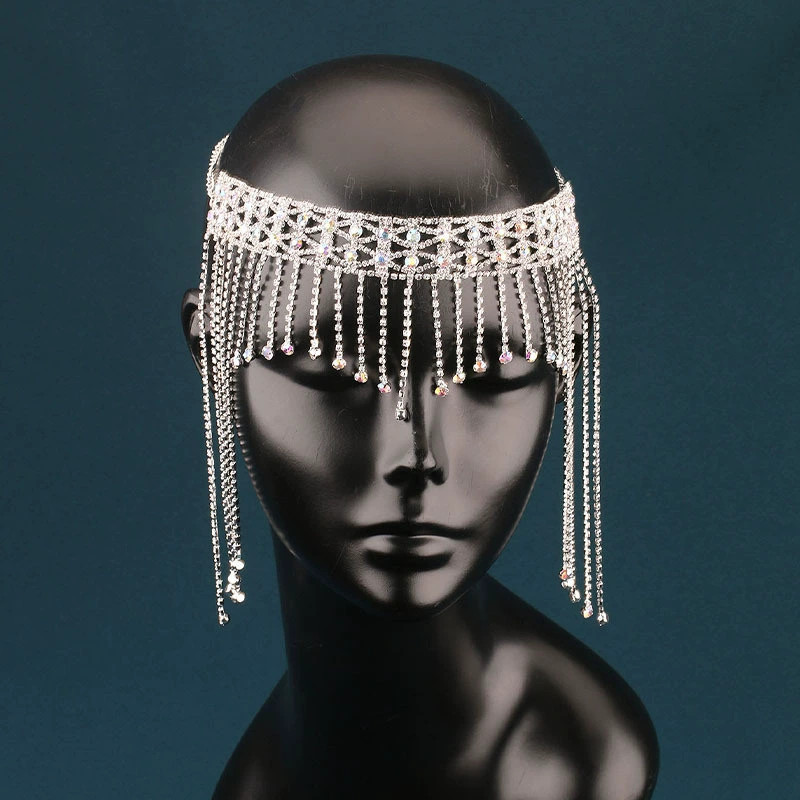Европейская и американская мода, цепочка для волос со стразами и кисточками, трансграничный стильный роскошный сценический головной убор, головной убор, украшения для лба