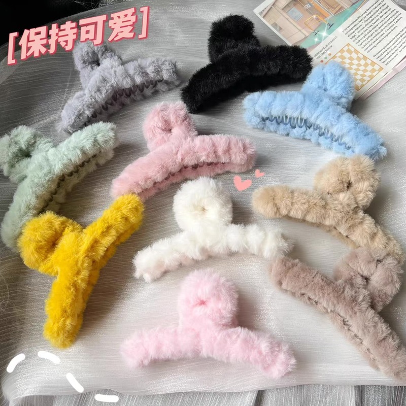 12cm秋冬毛绒抓夹女毛毛发夹后脑勺大号发卡鲨鱼夹子头饰儿童发饰|undefined