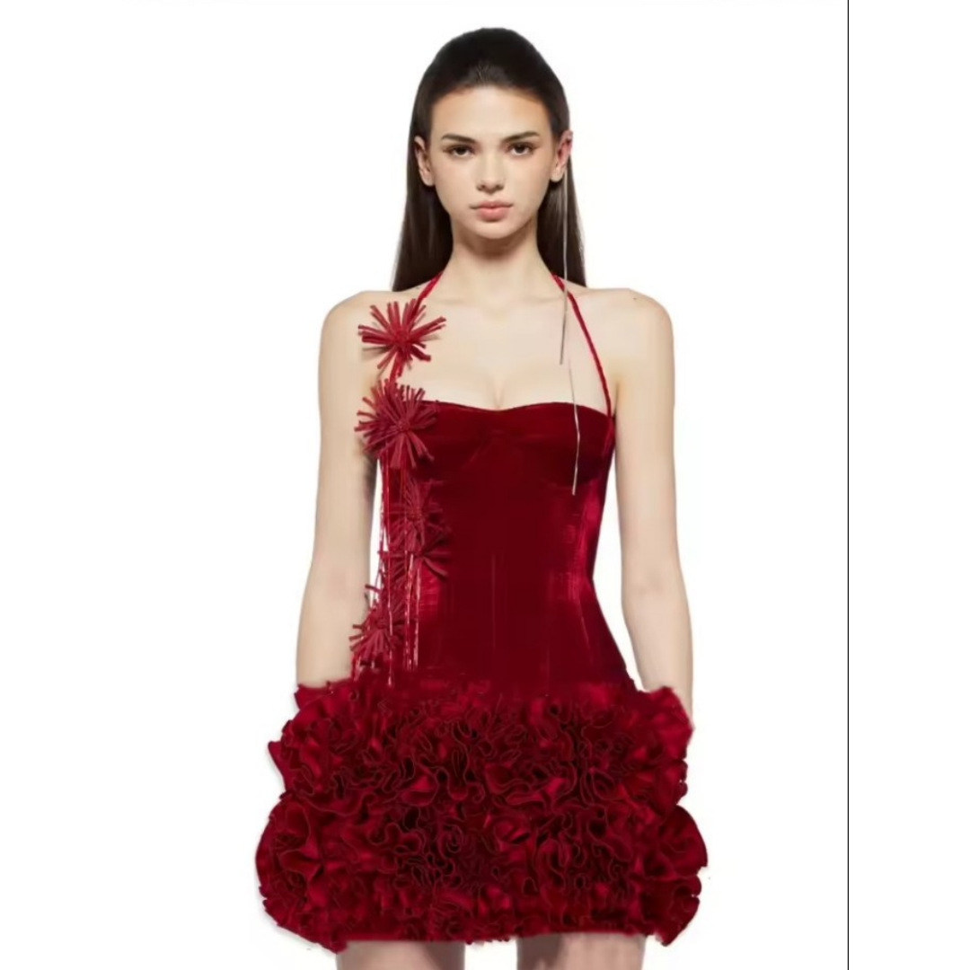 Amazon Explosions Bandage Skirt Neck Mini Skirt Two-Piece Set Fashion Model Show Birthday Club Evening Dress