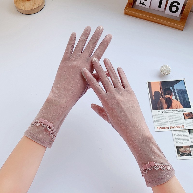 Guantes de protección solar para mujer de verano conducción al aire libre a prueba de rayos UV pantalla táctil antideslizante guantes de encaje de longitud media
