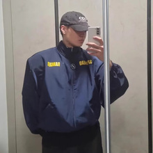 美式潮牌立领标语印花教练夹克男潮小众vibe风高级感休闲廓形外套