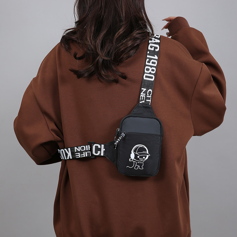 Personalidad de nuevo bolso de pecho de moda de nylon de hombre y mujer bolso deportivo ligero, bolso de hombro para teléfonos móviles impresos de música para niños