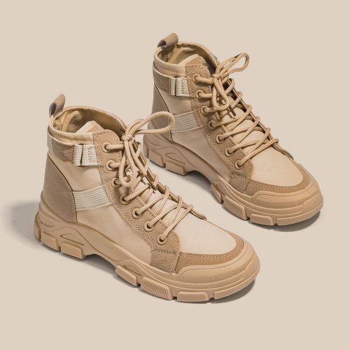 Women's Martin Boots 2024 New Spring Thin Breathable High-top Canvas Shoes British Style All-match Platform Single Boots