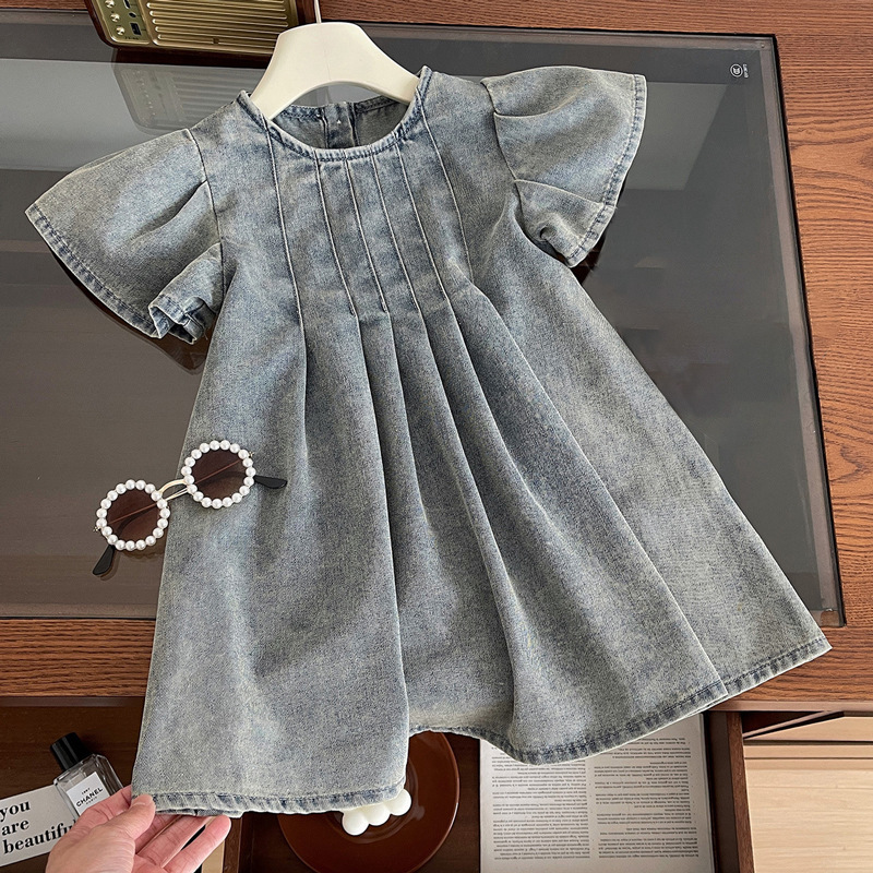 Girls' Summer Dress Short-Sleeved 2026 New Style Kidsren's Fashionable Soft Denim Skirt Little Girl's Fashionable Princess Dress