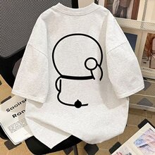 美式潮牌简约卡通哆啦A梦印花短袖t恤男女夏季宽松半袖百搭上衣服
