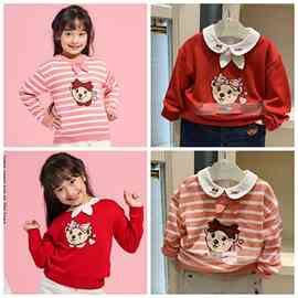 双十二韩版童装国内专柜外贸尾单女童2色蝴蝶结毛衣TKKW208T72O