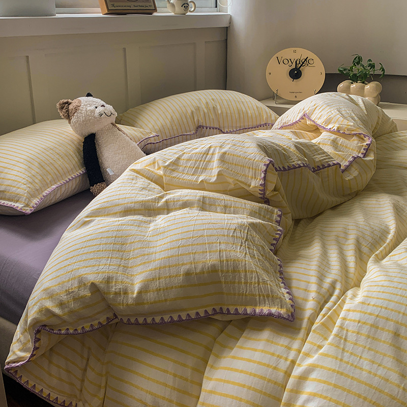 2025 nuevo traje de cuatro piezas de algodón lavado 100% algodón para madres y bebés, sábanas de edredón de algodón, sábanas de tres piezas, sábanas de dormitorio