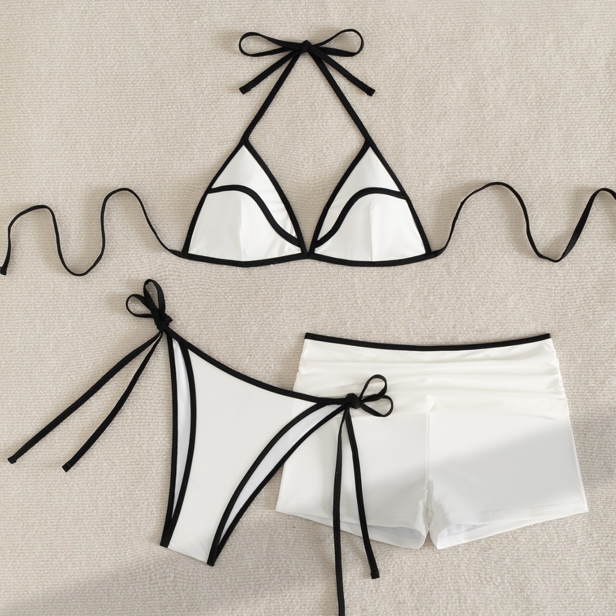 Women's Sexy Laced Three Piece Bikini Set Tight Fitting Cross Strap Swimsuit Regular Size Polyester Nylon Spring/Summer_voghion.com