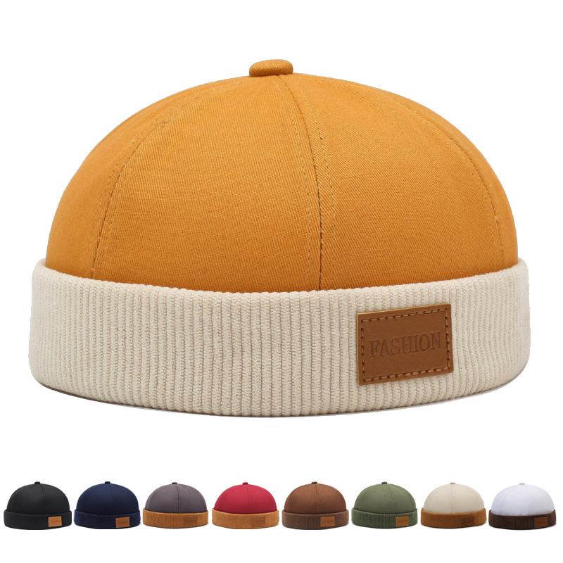 Spring and Autumn New Retro Color-Blocking Brimless Hipster Hat for Men, Trendy Fashion Lettered Landlord Hat for Women, Artistic Beanie Hat