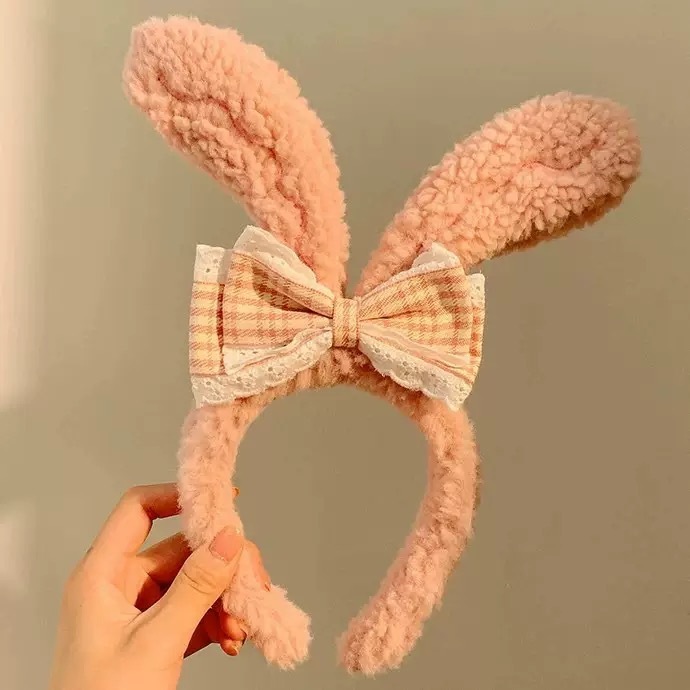 かわいいリボンウサギの耳ぬいぐるみヘッドバンドレース洗顔ヘッドバンド子供用ヘアピン 2025 新しい帽子|undefined