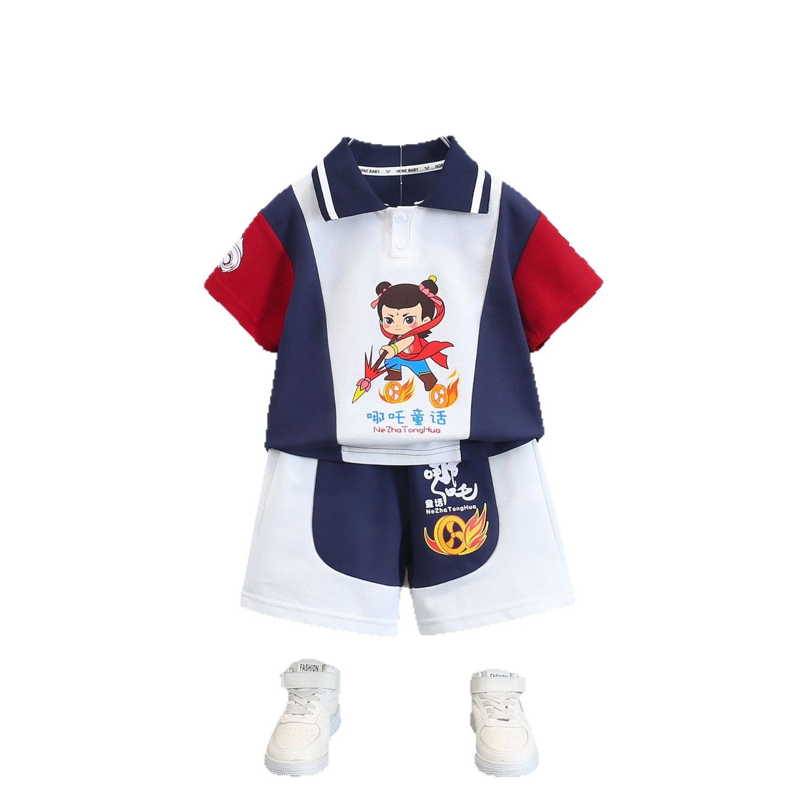 7784 traje de verano para niños 2025 nuevo estilo estilo occidental camisa polo para niños de dos piezas de manga corta ropa de verano para bebés