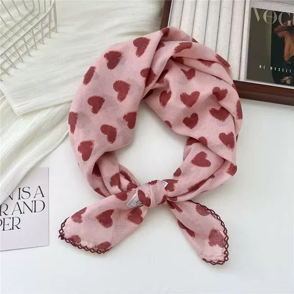 Korean Style 70 Printed Small Square Scarf for Women Spring and Summer Pure Cotton Retro Hair Accessories Literary Small Fresh Decorative Warm Neck Scarf