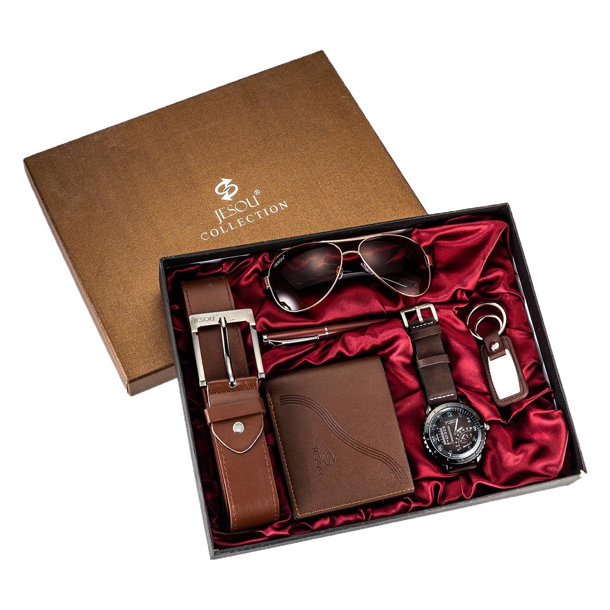 A04988 hombres reloj cinturón traje gafas cinturón cartera llavero dial grande reloj de cuarzo regalo