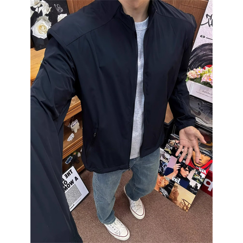American Functional Stand-Up Collar Quick-Drying Solid Color Jacket Men's Summer Thin Ice Silk Outdoor Mountaineering Fitness Cycling Jacket American Functional Stand-Up Collar Quick-Drying Solid Color Jacket Men's Summer Thin Ice Silk Outdoor Mountaineering Fitness Cycling Jacket