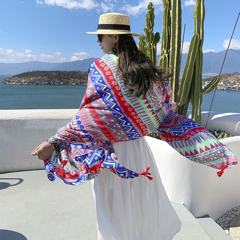 2023 versión coreana de la moda dulce Joker algodón sensación grande toalla playa turismo protector solar bufanda aire acondicionado mantón