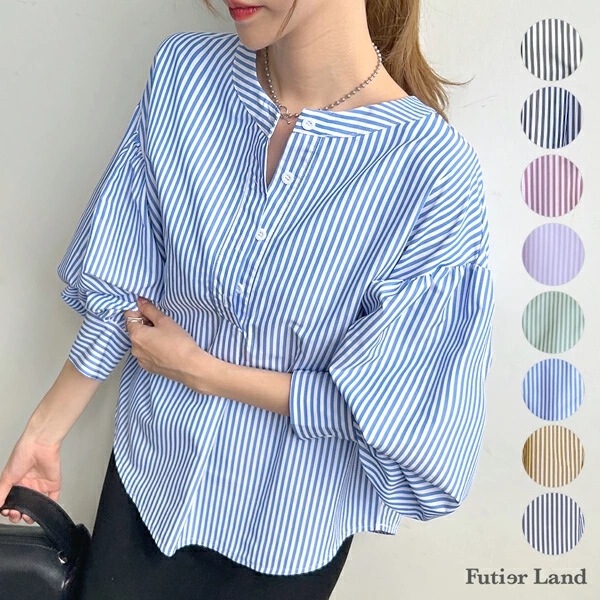 Japan's Rakuten New 2025 Spring and Summer Puff Sleeve Stripesd Shirt Women's Tops