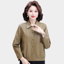 妈妈PU皮衣外套春装新款中年女洋气夹克上衣小个子春秋短款皮上衣