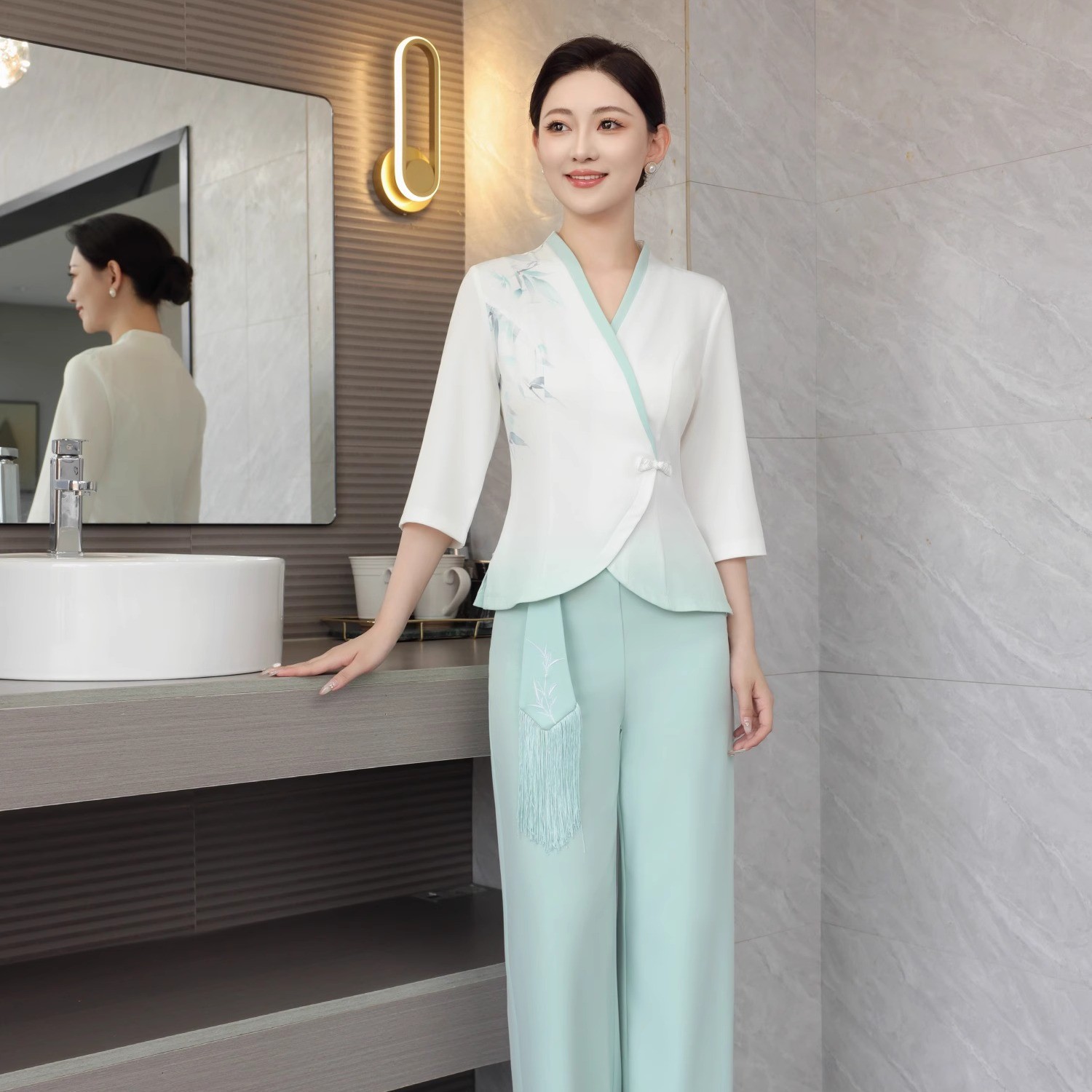 Beauty Salon Technician Work Clothes New Chinese Style Temperament Suit Women's Spring Moisture Wicking
