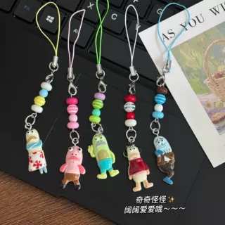 可爱比奇堡邻居们丑萌搞怪呆呆鱼手机绳挂件彩色串珠挂饰闺蜜礼物