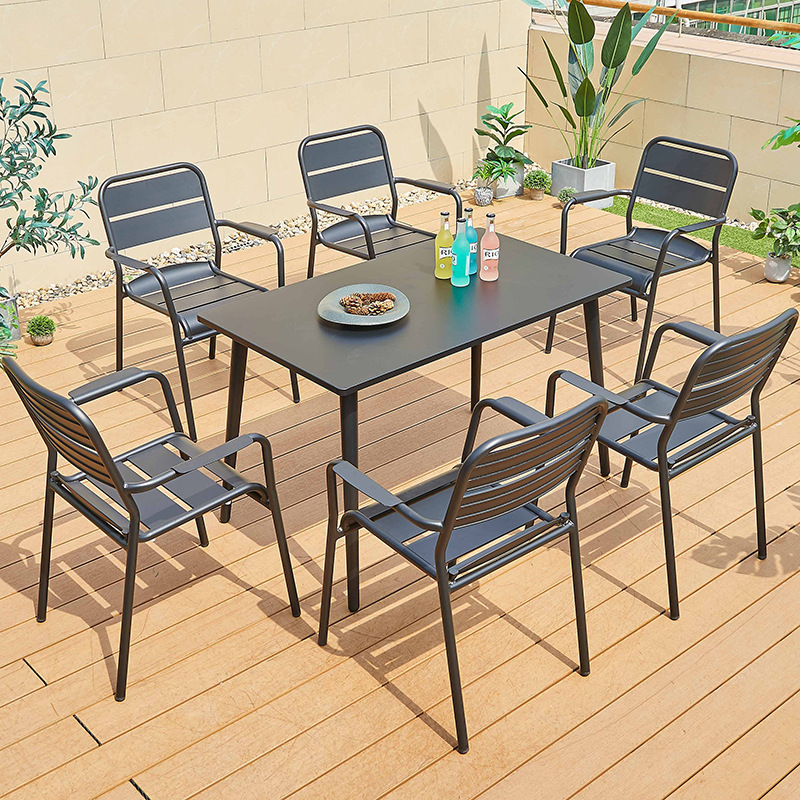 Mesas y sillas para exteriores, combinación de mesa de centro sencilla para ocio al aire libre, mesas y sillas de aleación de aluminio impermeables y resistentes al sol para jardín y patio al aire libre image 16