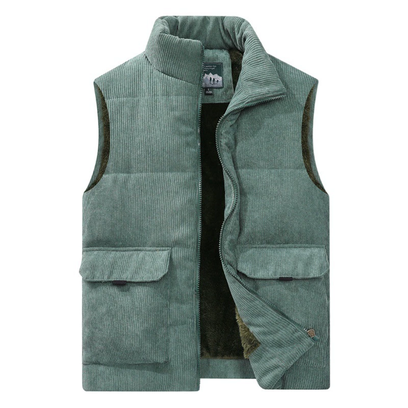 Мужской вельветовый жилет, утолщенный жилет на флисовой подкладке, жилет большого размера с воротником-стойкой, хлопковый жилет с несколькими карманами, прилив