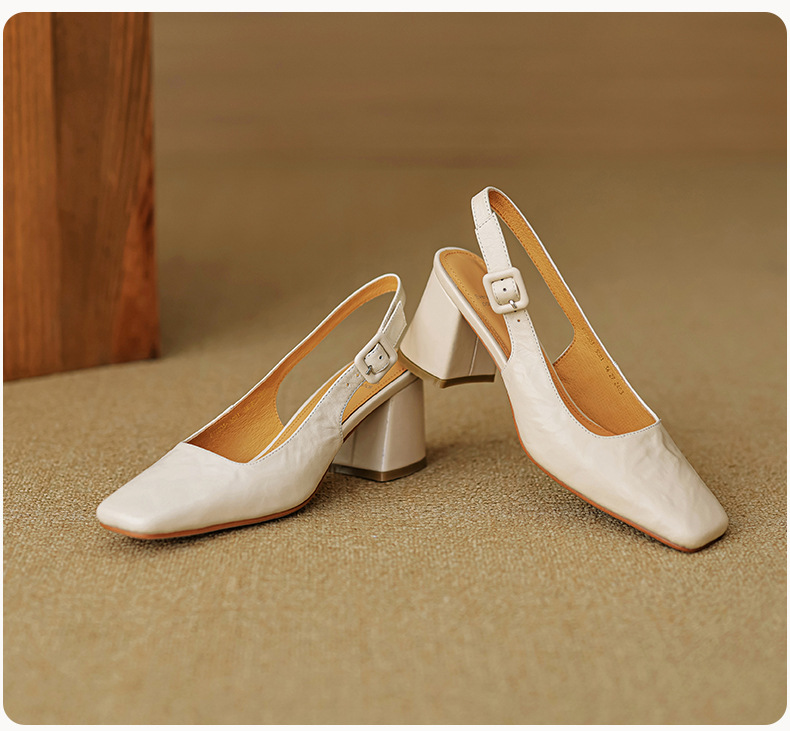 Sandal cao gót nữ mũi nhọn quai khóa, gót thô 9 cm phong cách Hàn Quốc — màu nâu chi tiết 27