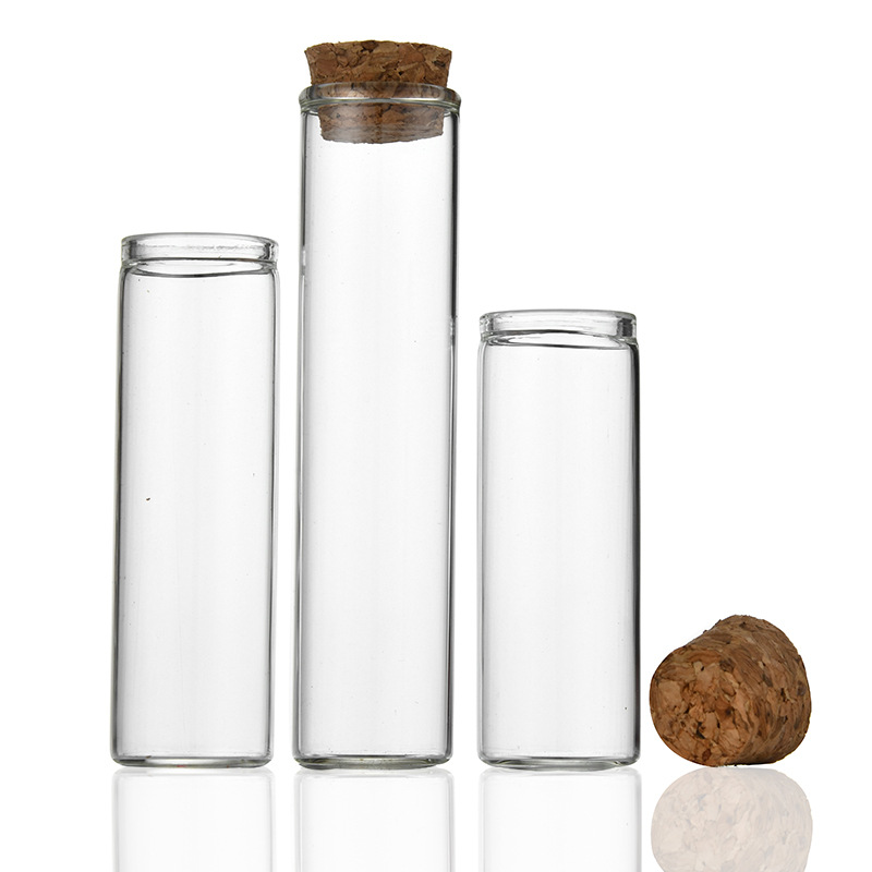 Botella de Tubo Transparente de boca recta de 22mm con botella de corcho a la deriva botella de vidrio sellada botella de deseos botella de dulces de té de flor de madera de agarwood