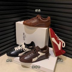 羊皮版~5CM内增高芭蕾德训鞋女2025秋季新款美拉德系带休闲阿甘鞋