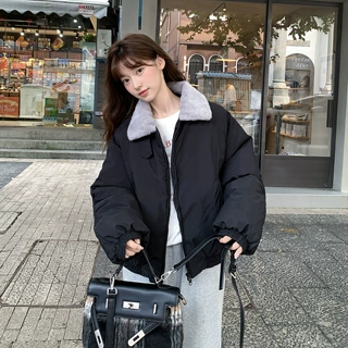外贸羊羔毛翻领棉服女冬装2025年韩版加厚棉衣袄休闲面包服外套潮
