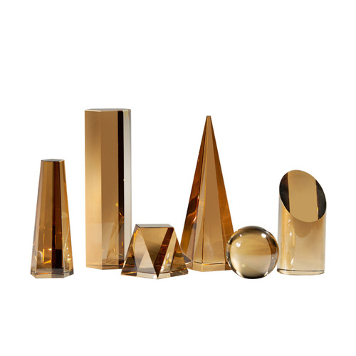 Modern Light Luxury Gray Geometric Crystal Decor Set for Sample Room, Study, Living Room - Crystal Six-Piece Set, Simple Ornament