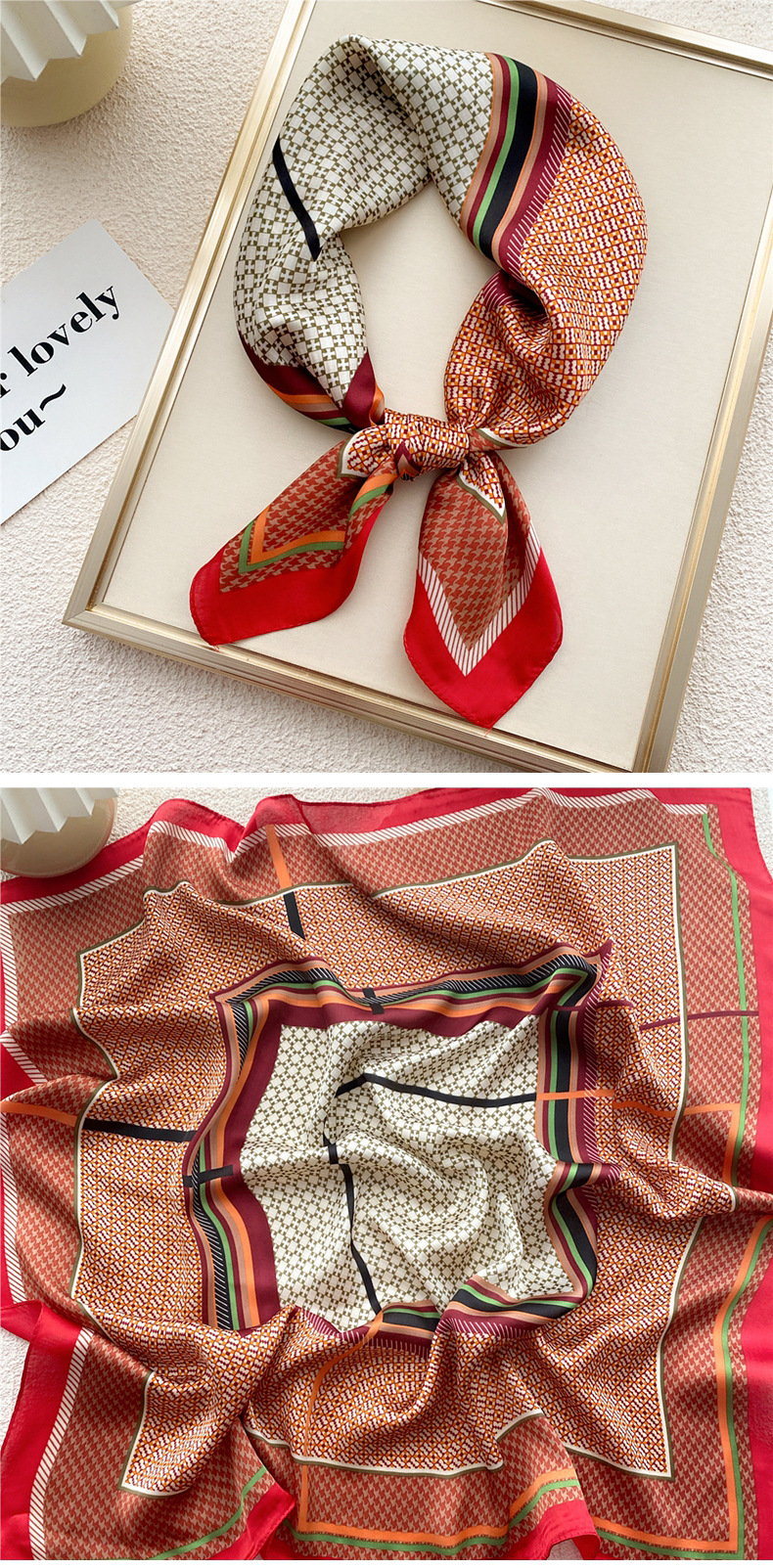 45g Weight Silk Scarf Classification Daily Occasion Polyester Material Geometric Pattern All Seasons Season Women's Gender Printing Design Elegant, Sweet Style Women's Elegant Sweet Geometric Polyester Printing Silk Scarf 27