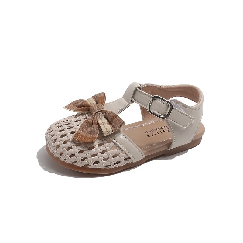 Korean Style Bow Tie Baby Sandals Closed Toe Soft Soled Toddler Beach Shoes Princess Fashionable Sandals For Kids_voghion.com