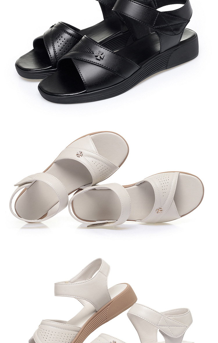 Sandal nữ da thật đế bệt hở mũi phong cách đơn giản — màu đen chi tiết 17