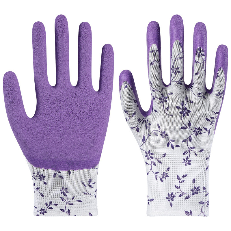 Guantes de jardinería de látex de flor violeta