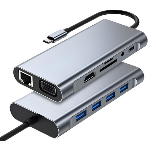 Estación de Acoplamiento Type-C 11 en 1 VGA+PD+RJ45 de Aleación de Aluminio para Mac