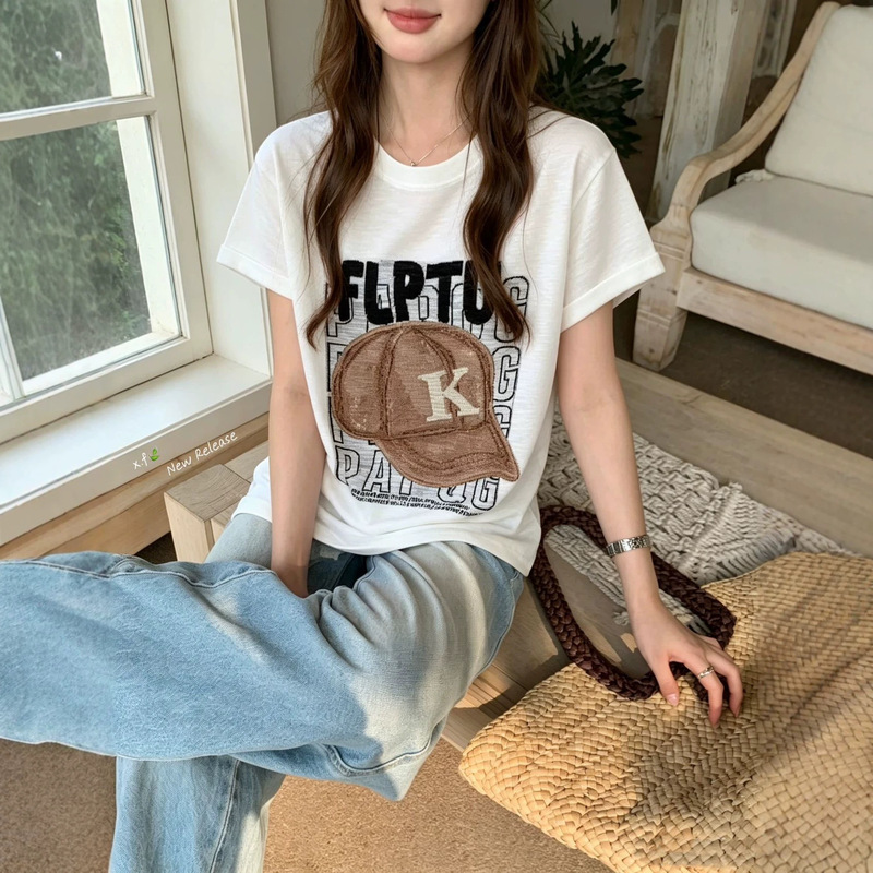 Fashionable T-Shirt for Women, Designer Round Neck, Unique Flutter Sleeves, Casual Versatile Slim-Fit Youthful Knit Top Fashionable T-Shirt for Women, Designer Round Neck, Unique Flutter Sleeves, Casual Versatile Slim-Fit Youthful Knit Top