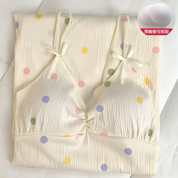 Pijama de verano giratorio desmontable con cojín de pecho dulce lindo vestido de algodón arrugado ropa para el hogar