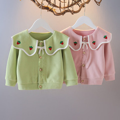 2021 Spring New Children's Clothing Wholesale 0-4 Years Old Fashionable Flower Collar Baby Cardigan Cute Korean Version Outerwear