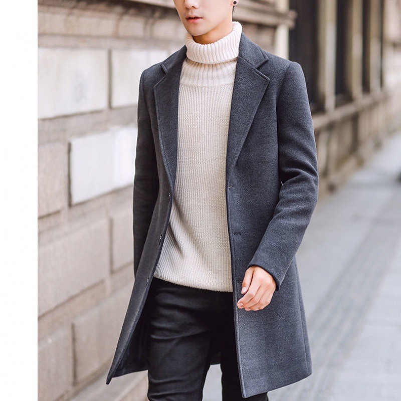 Abrigo de primavera y otoño abrigo de los hombres abrigo medio largo abrigo de los hombres jóvenes abrigo de lana delgado de estilo coreano abrigo de los hombres gabardina