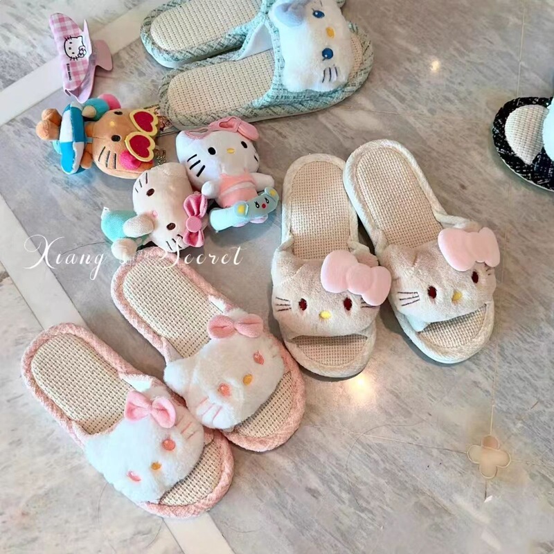 Linen Slippers, Sweet and Soft-Soled, Non-Slip, Home-Use Cotton and Linen Sanrio Slippers, Suitable for All Seasons, for Adults, and Other Uses