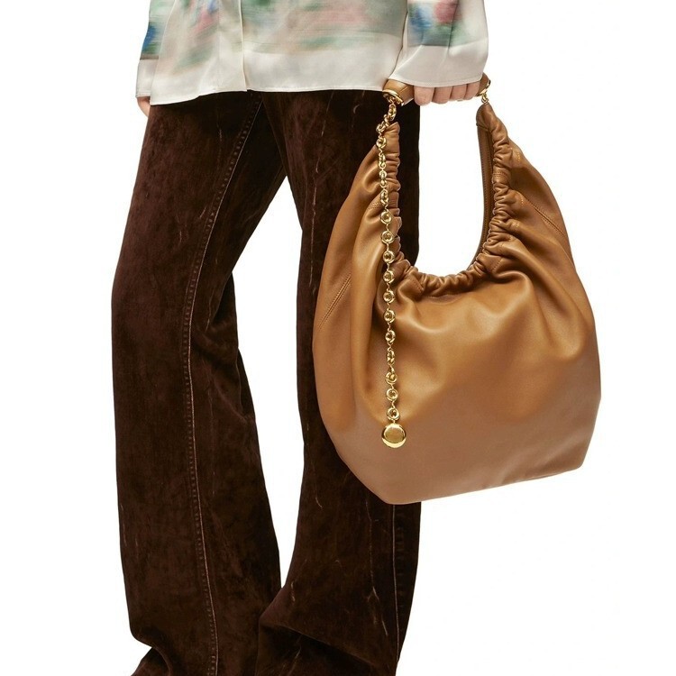 Star Same Squeeze Garbage Bag Bucket Bag Pleated Soft Cowhide Underarm Tote Bag Chain Real Leather Bag Trendy