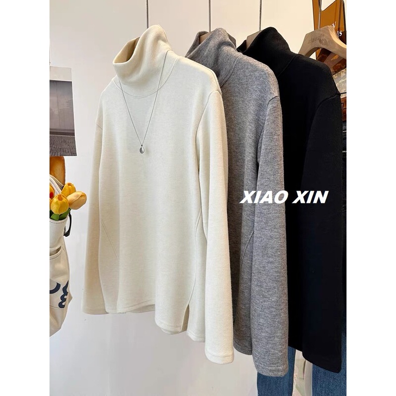 Outlet~Big Sale Clearance Winter German Velvet High-Neck Long-Sleeved T-Shirt Women's Loose Warm Casual Lazy Top Trendy